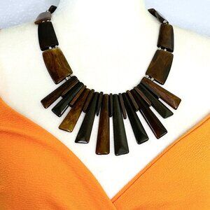 Vintage Dark Brown Wooden Carved Necklace